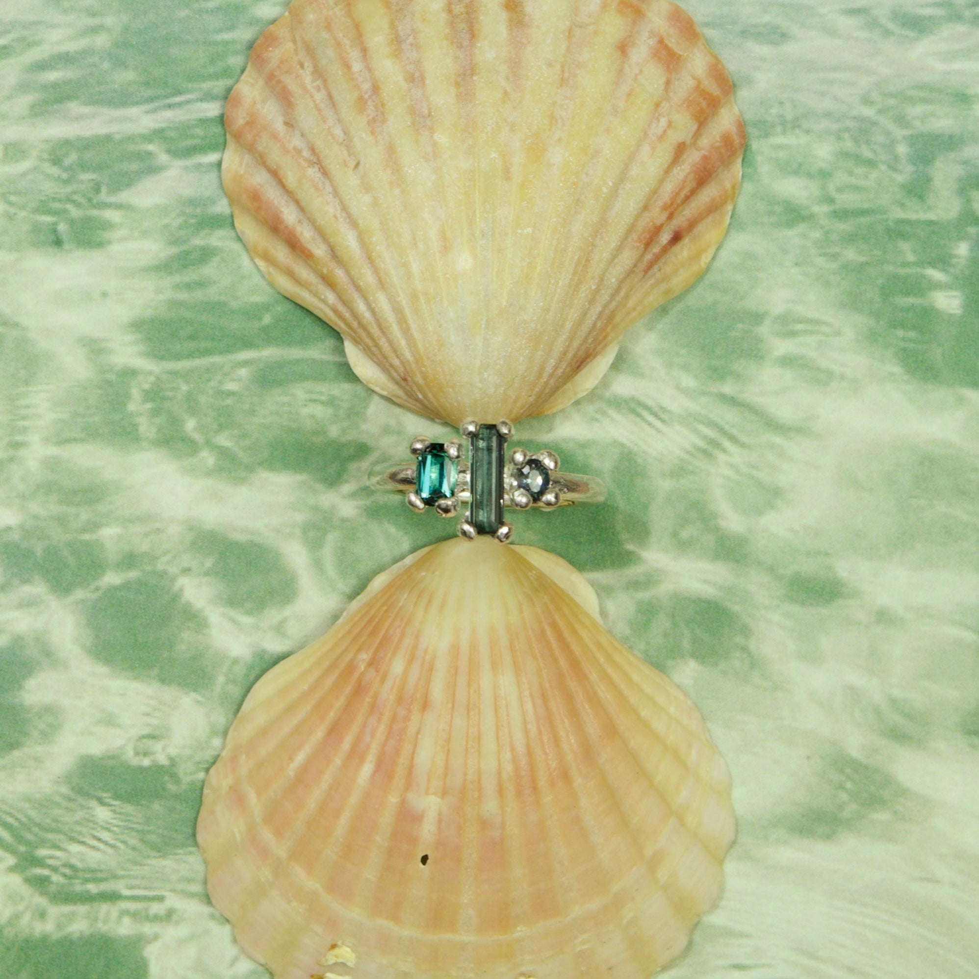 Sea Jewel Tourmaline & Sapphire Sterling Silver Ring