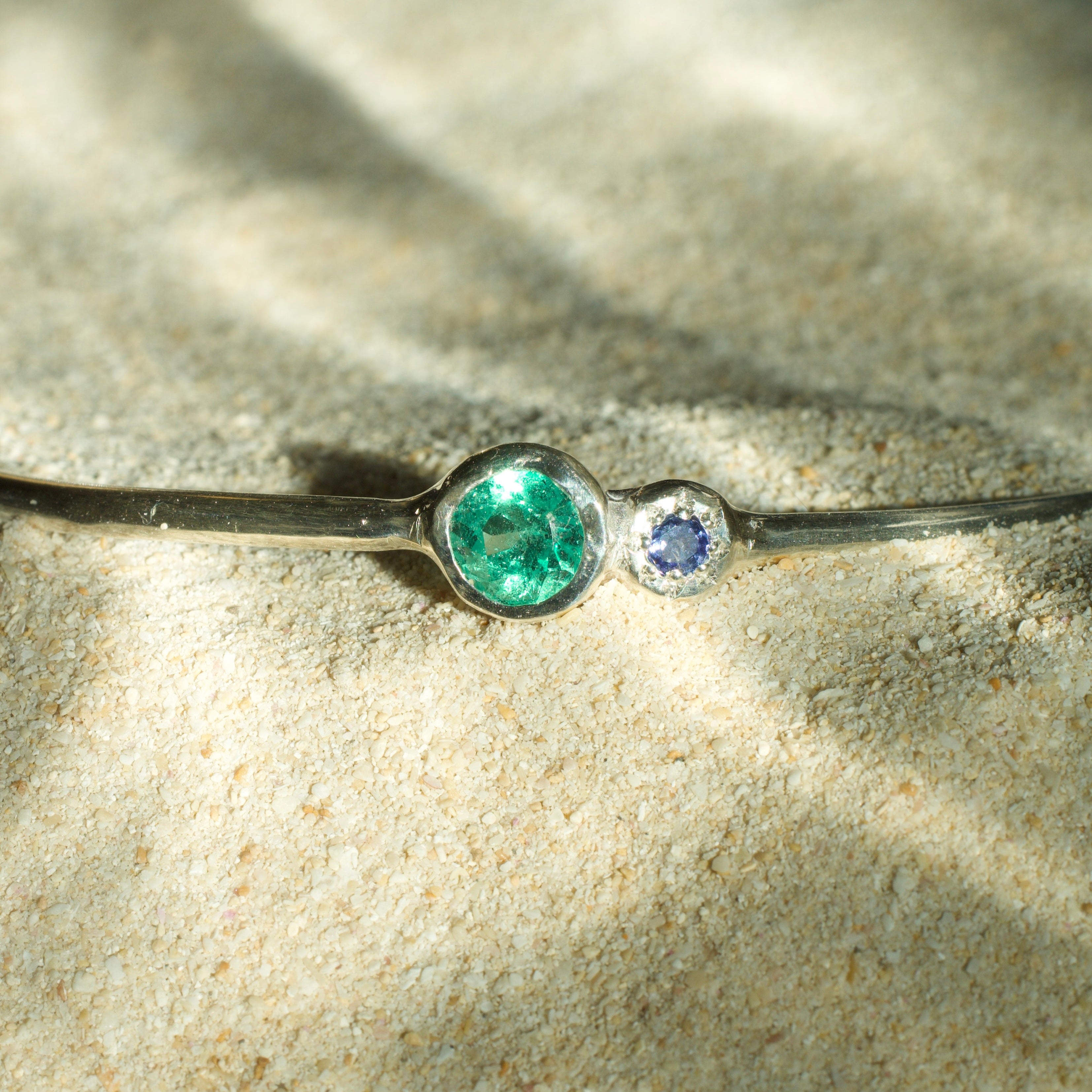 Nereid Emerald & Tanzanite Sterling Silver Bangle
