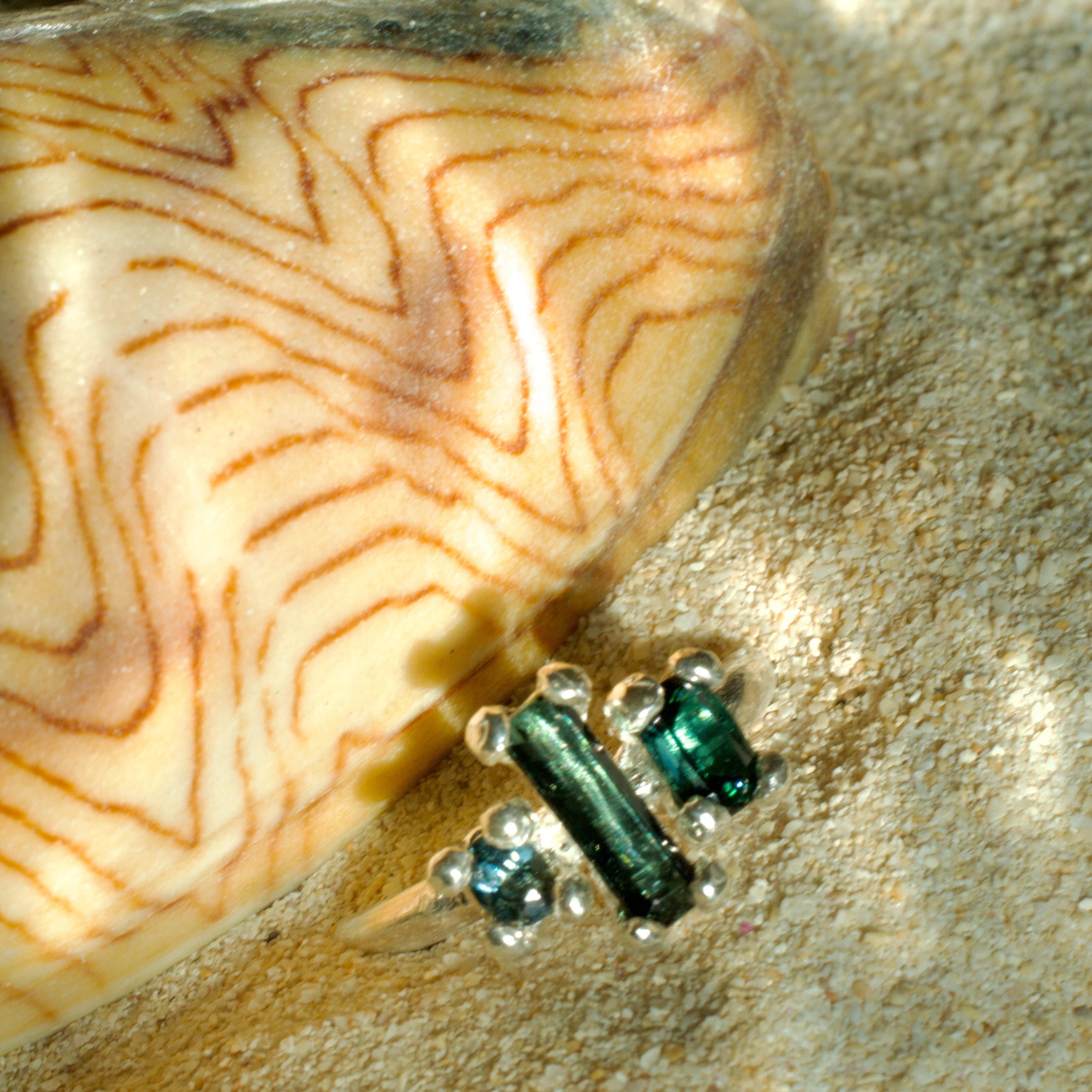 Sea Jewel Tourmaline & Sapphire Sterling Silver Ring
