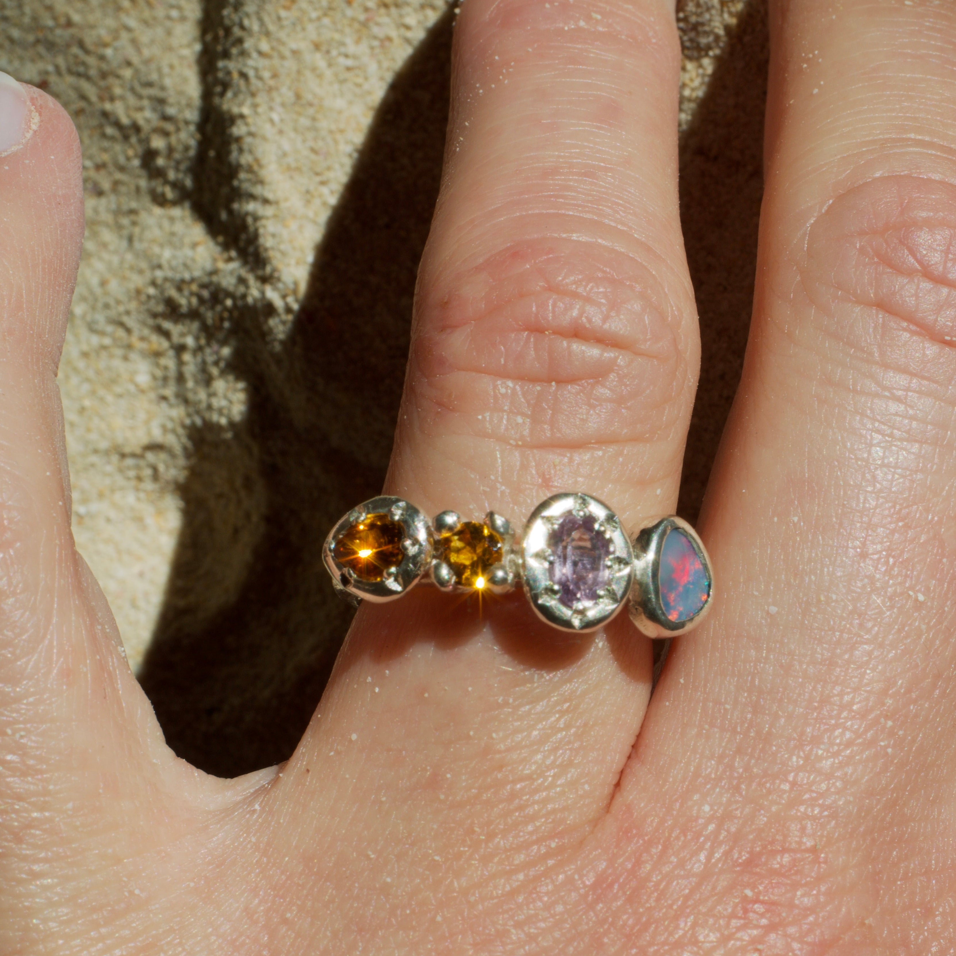 Solara Opal, Amethyst, Citrine & Tourmaline Sterling Silver Ring