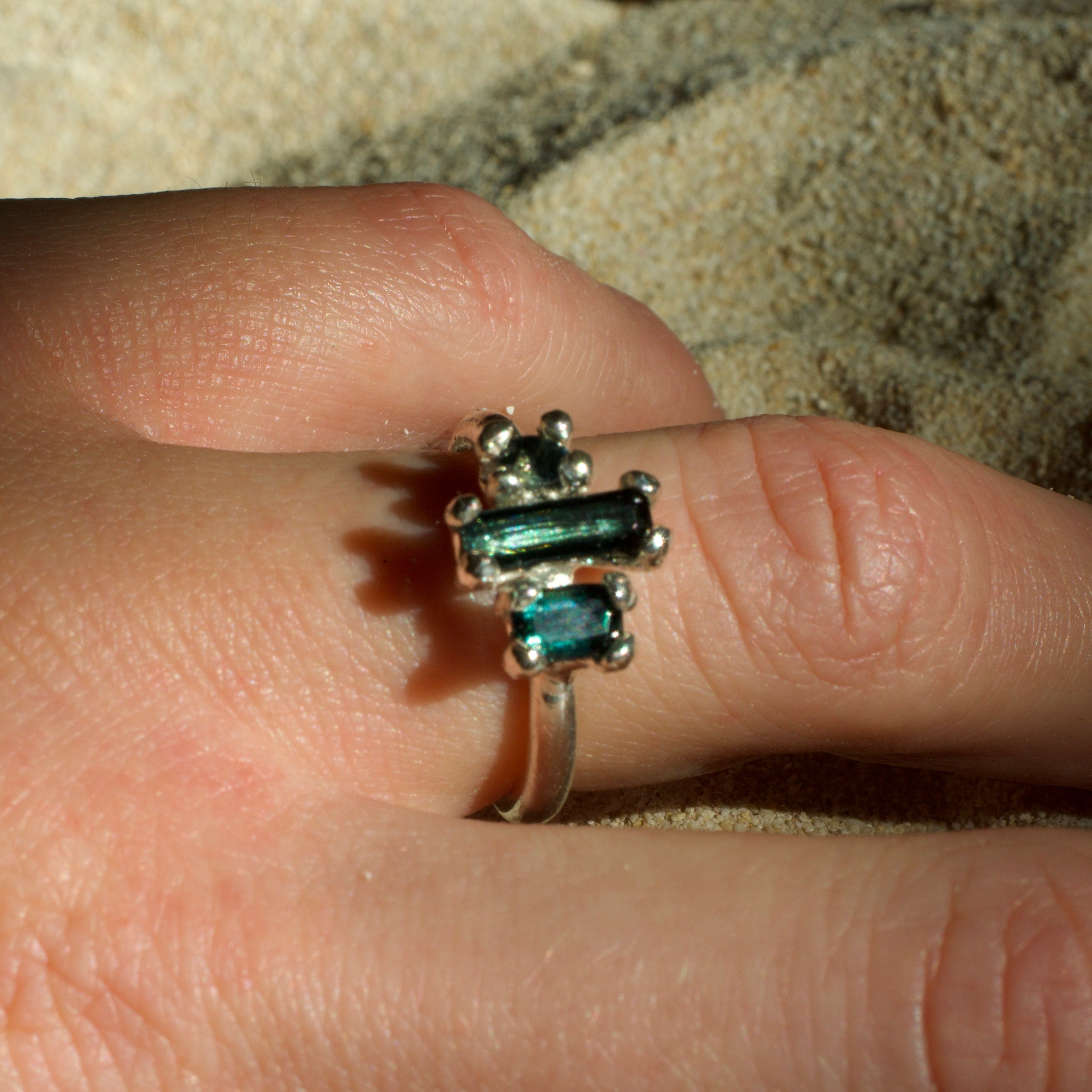 Sea Jewel Tourmaline & Sapphire Sterling Silver Ring