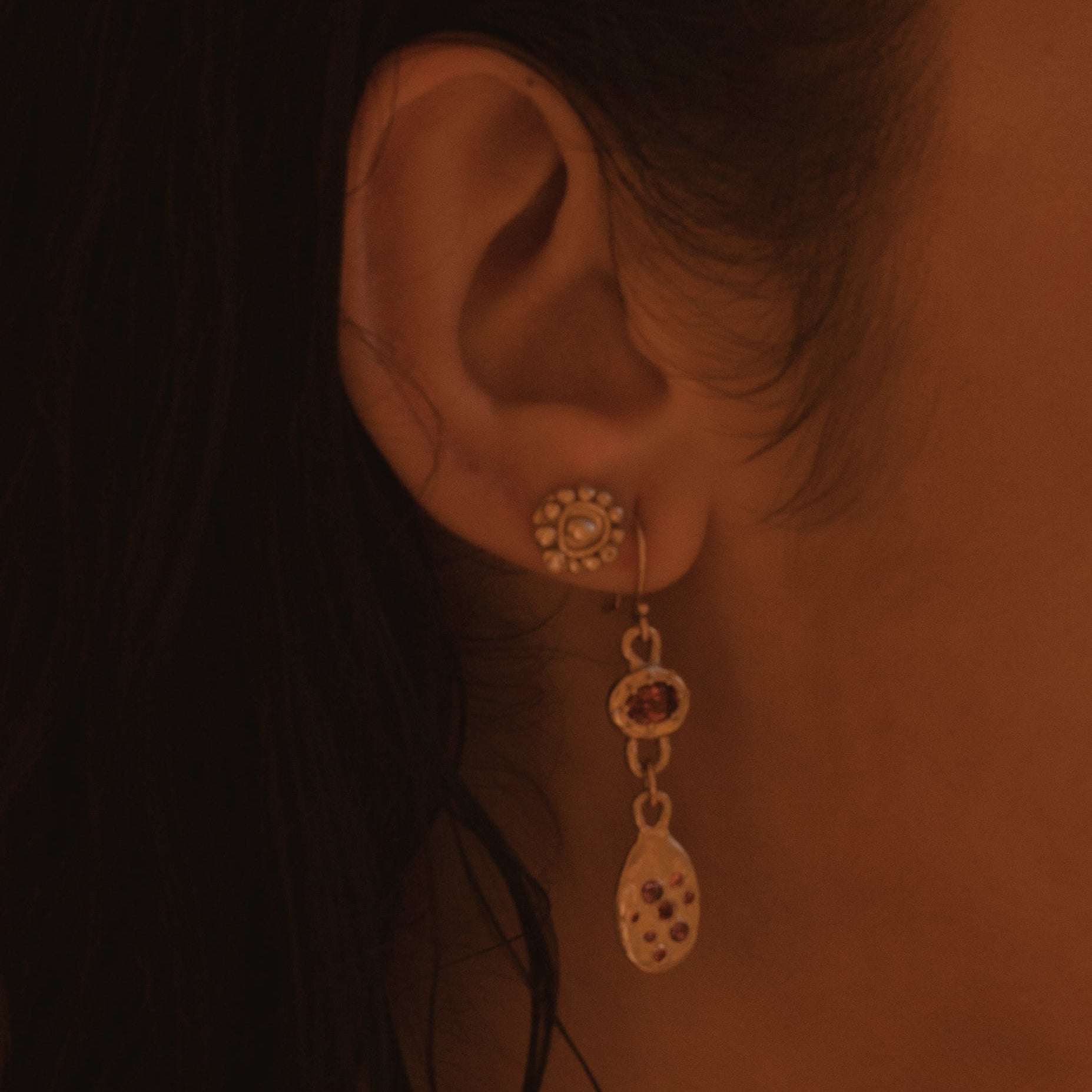 lotus garnet earrings
