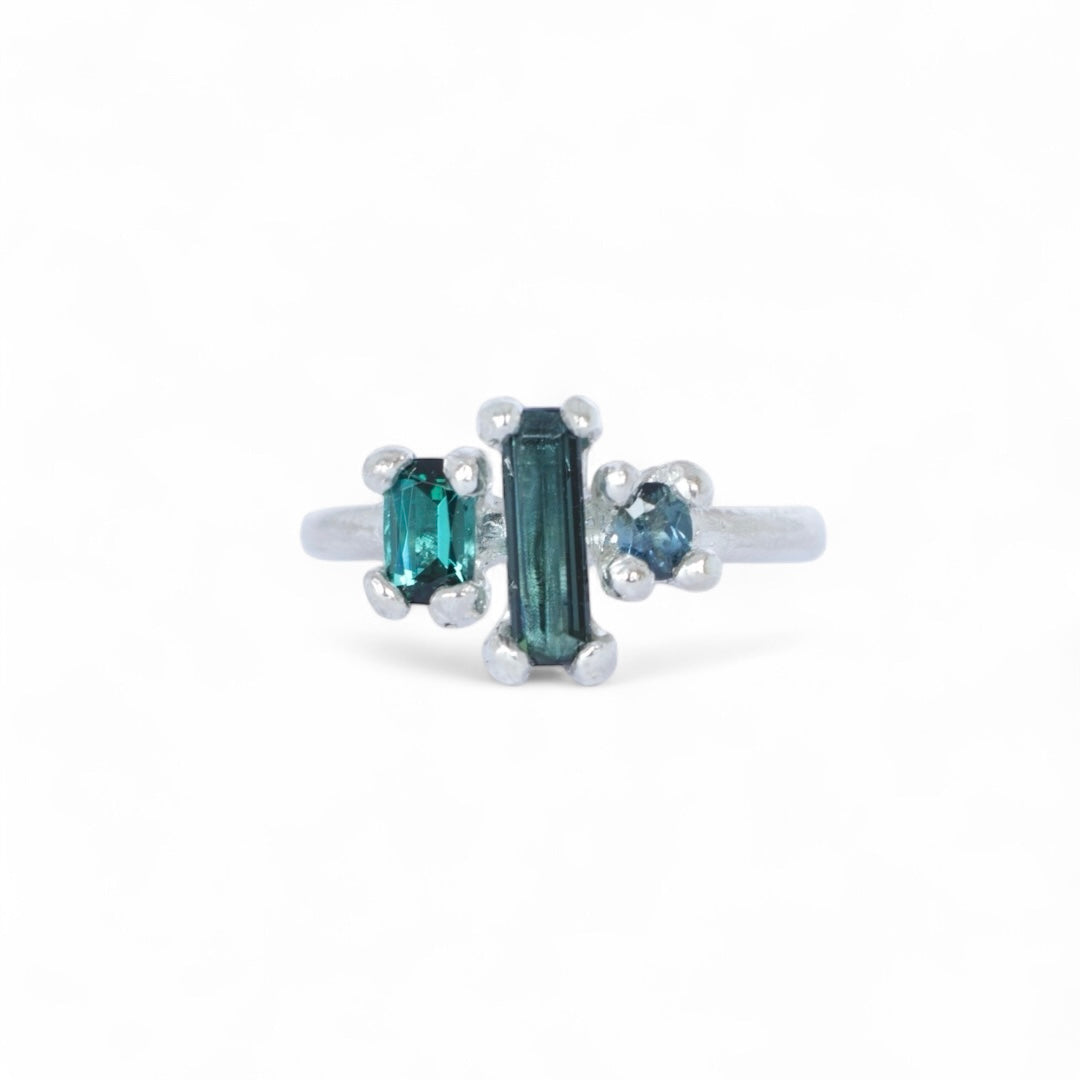 Sea Jewel Tourmaline & Sapphire Sterling Silver Ring