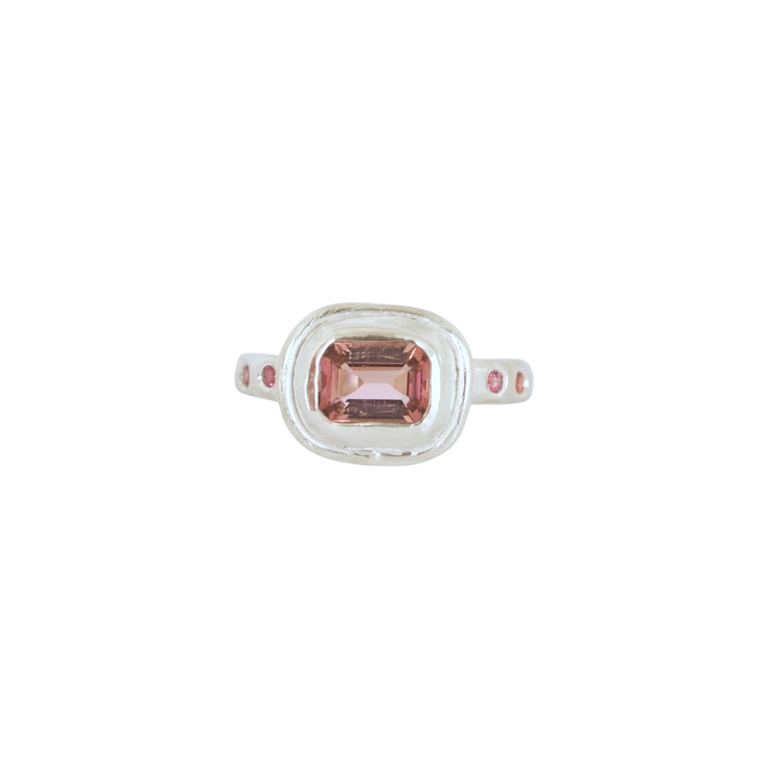 Heatwave Pink Tourmaline and Sapphire Ring