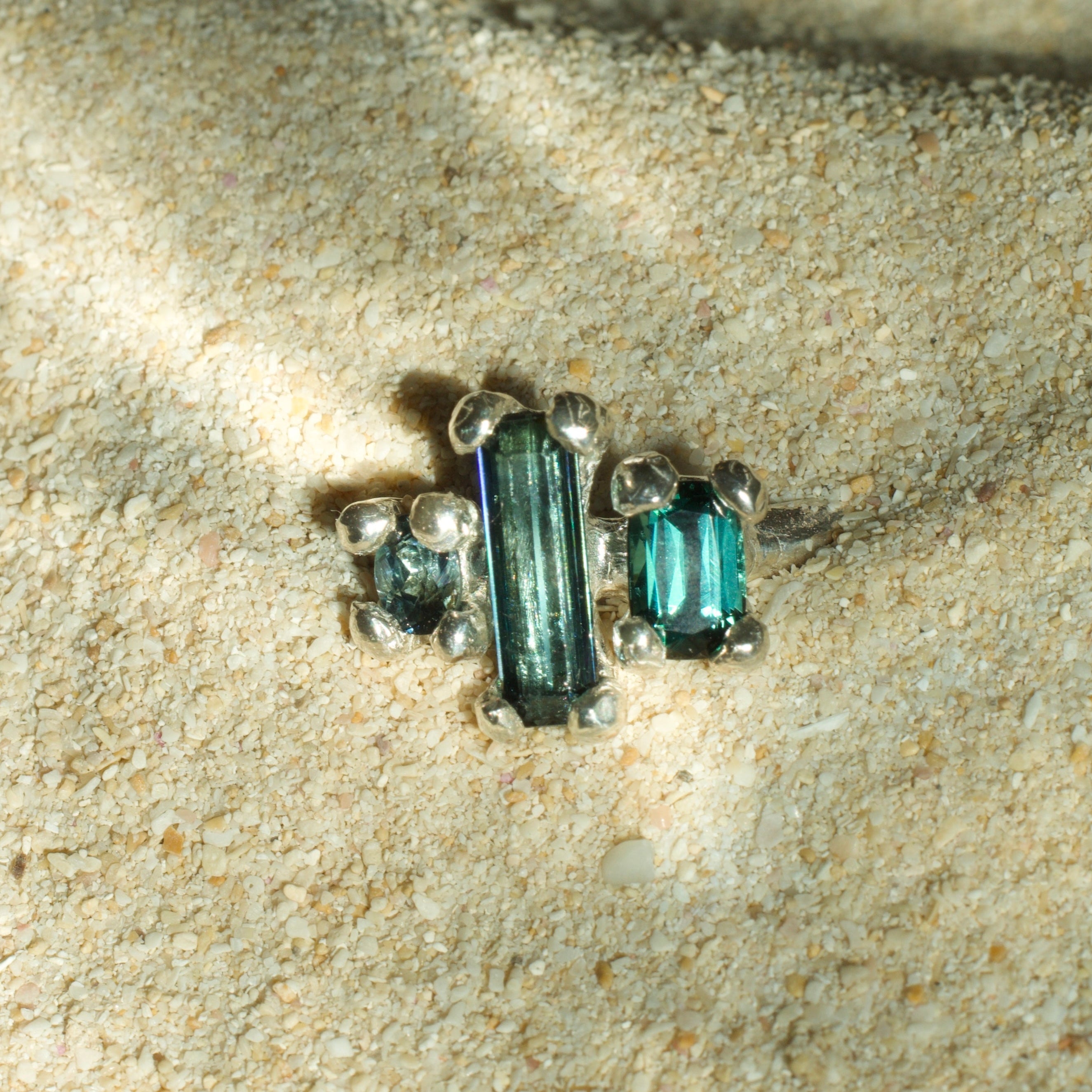 Sea Jewel Tourmaline & Sapphire Sterling Silver Ring
