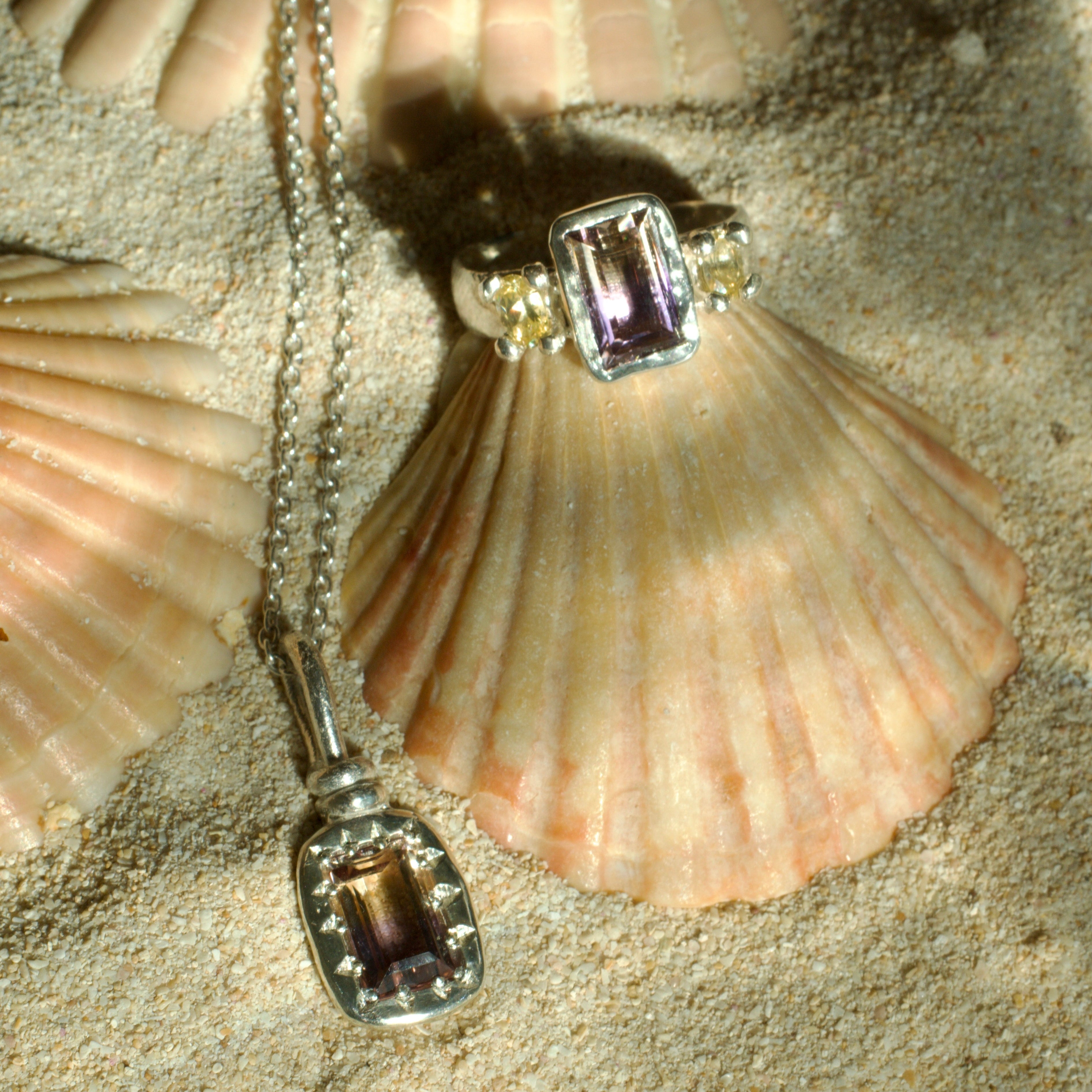 Seashells Ametrine & Sapphire Sterling Silver Ring
