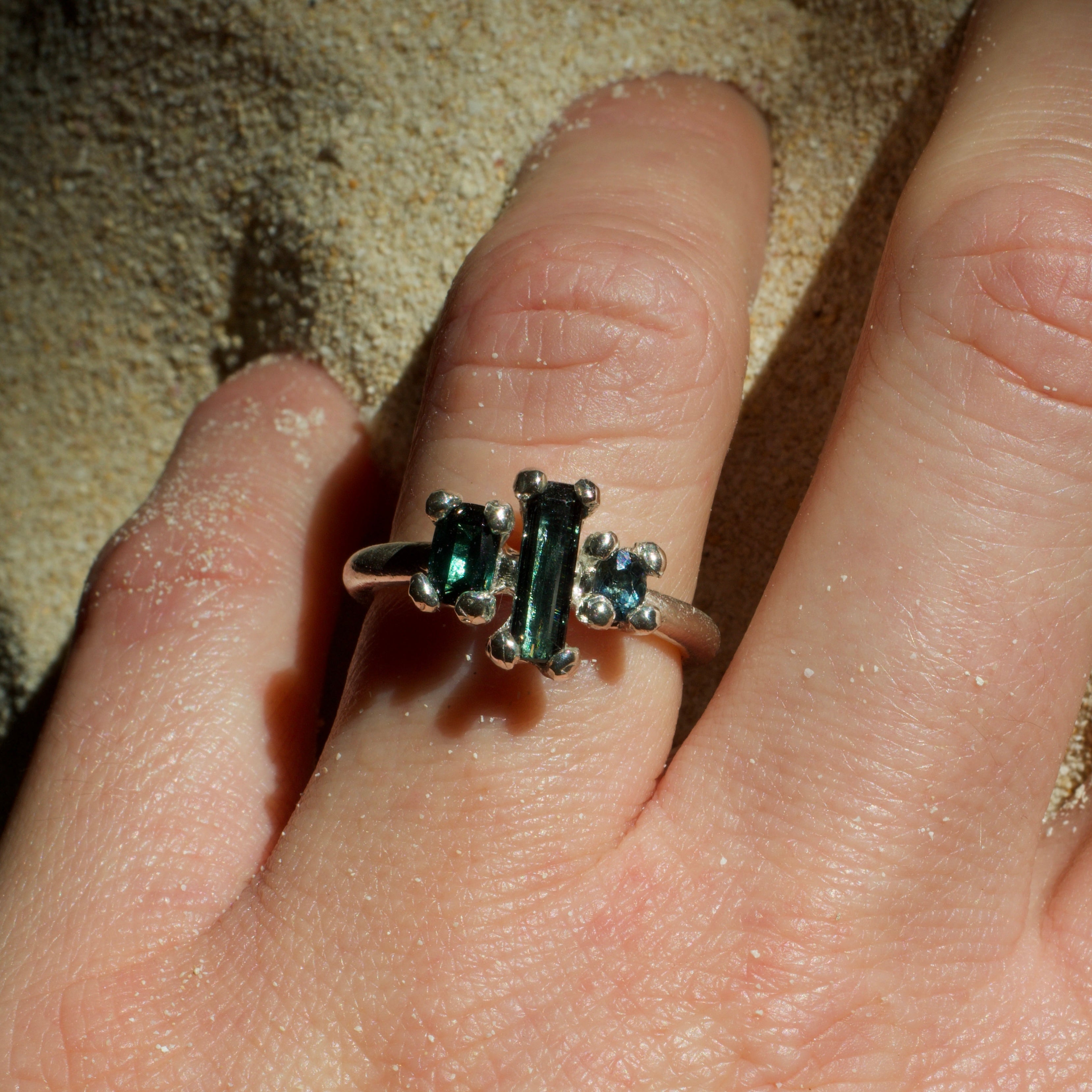Sea Jewel Tourmaline & Sapphire Sterling Silver Ring