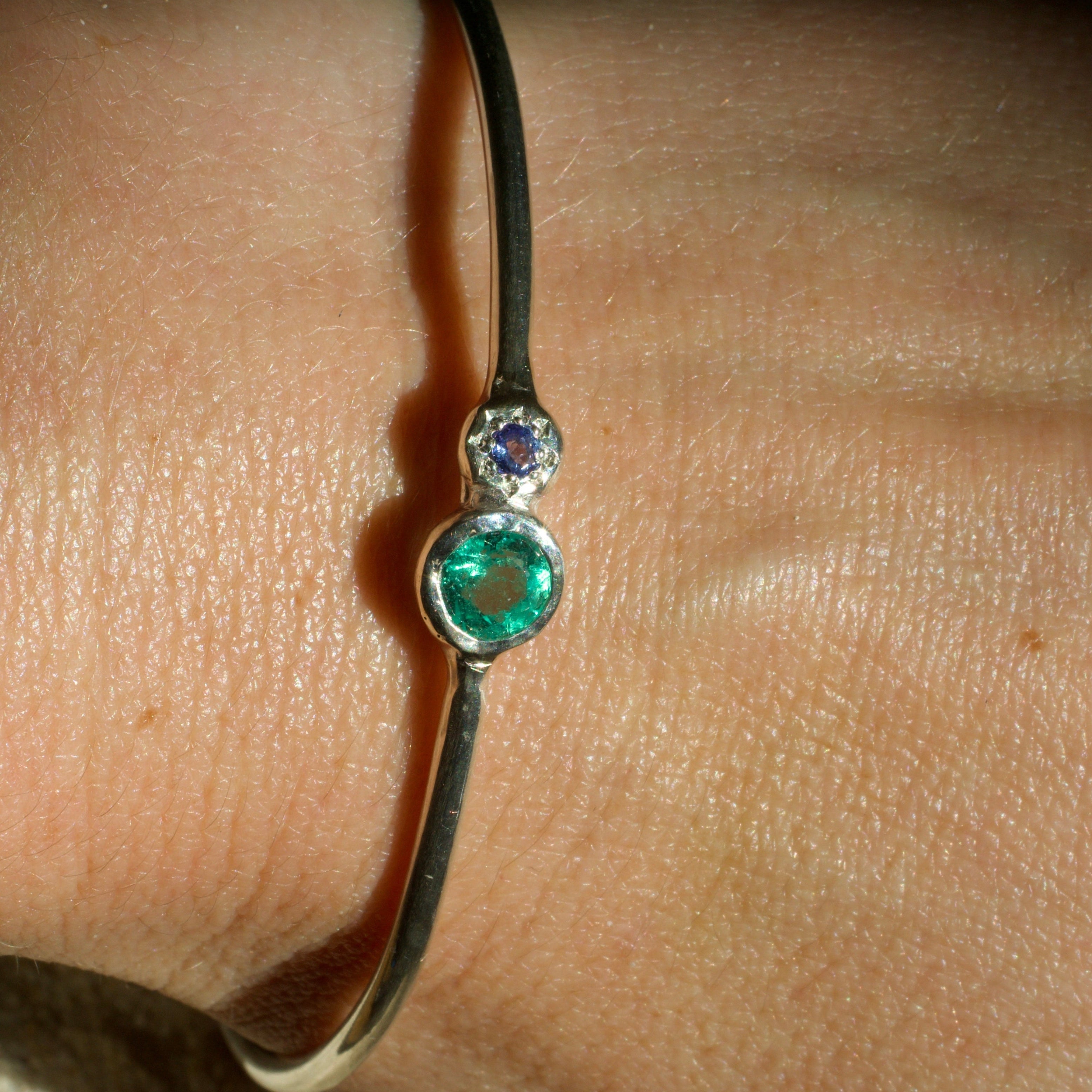 Nereid Emerald & Tanzanite Sterling Silver Bangle