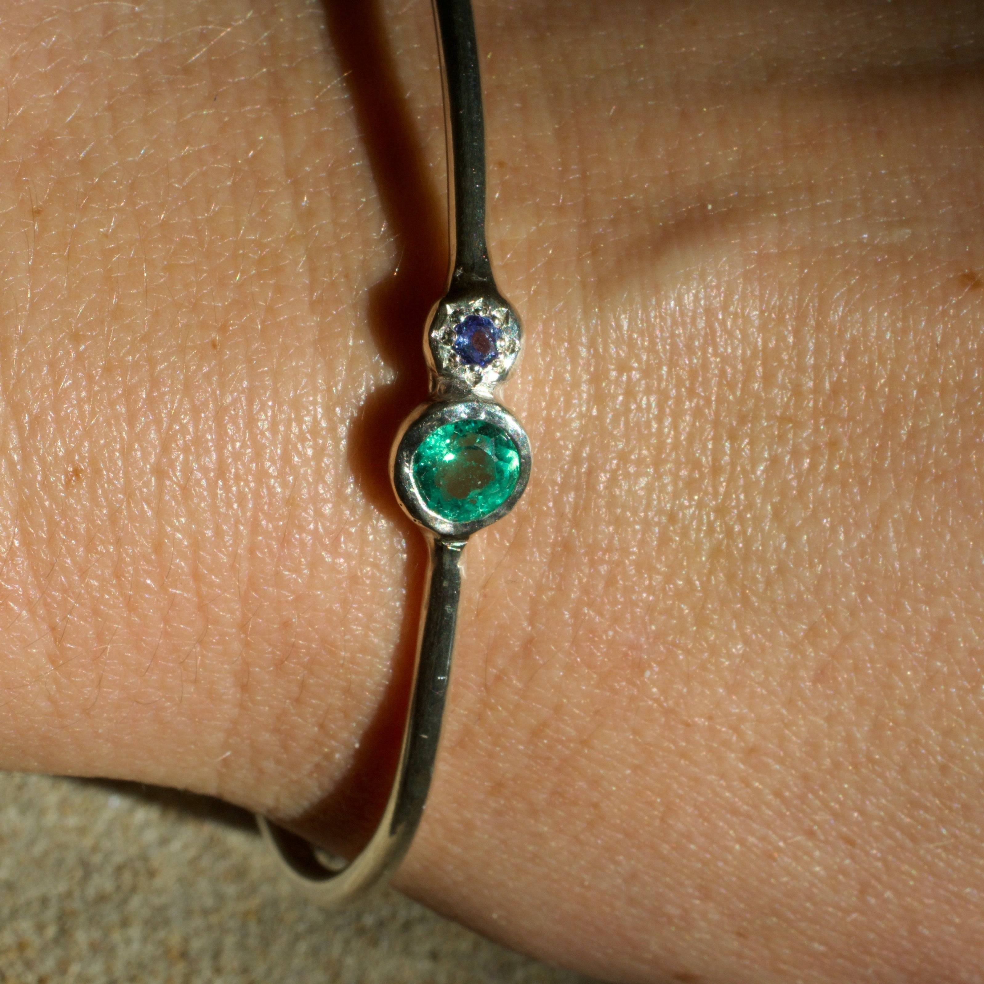 Nereid Emerald & Tanzanite Sterling Silver Bangle