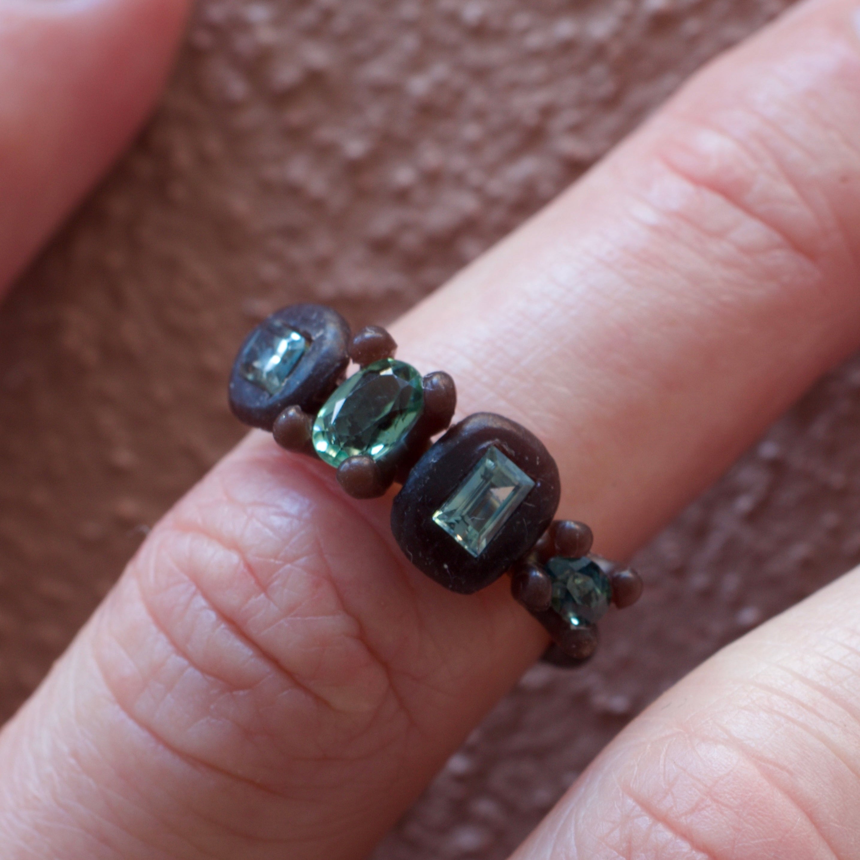 Laguna Teal Sapphire & Tourmaline Ring