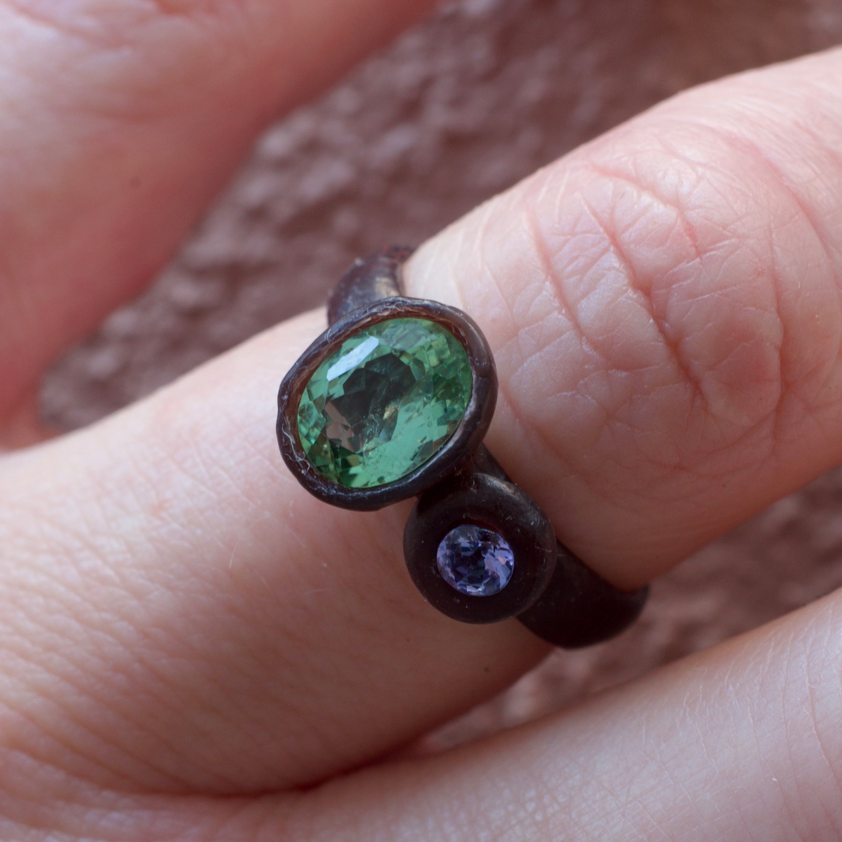 Seaglass Tourmaline & Tanzanite Ring