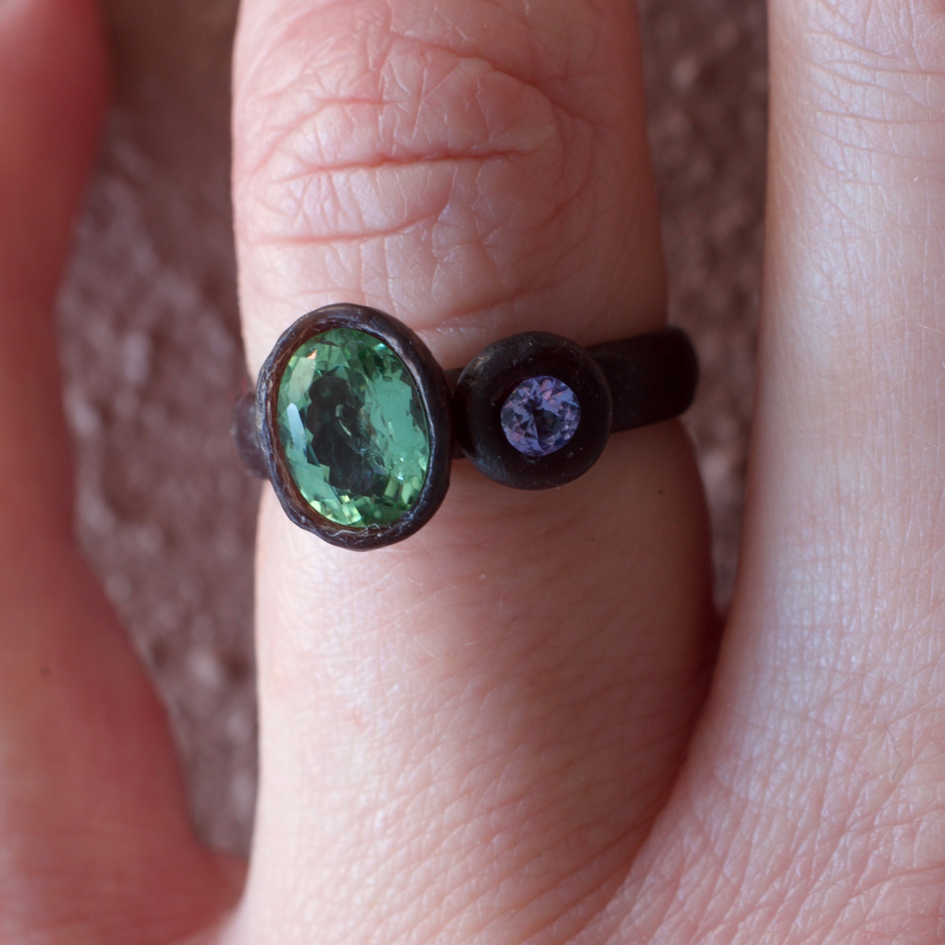 Seaglass Tourmaline & Tanzanite Ring