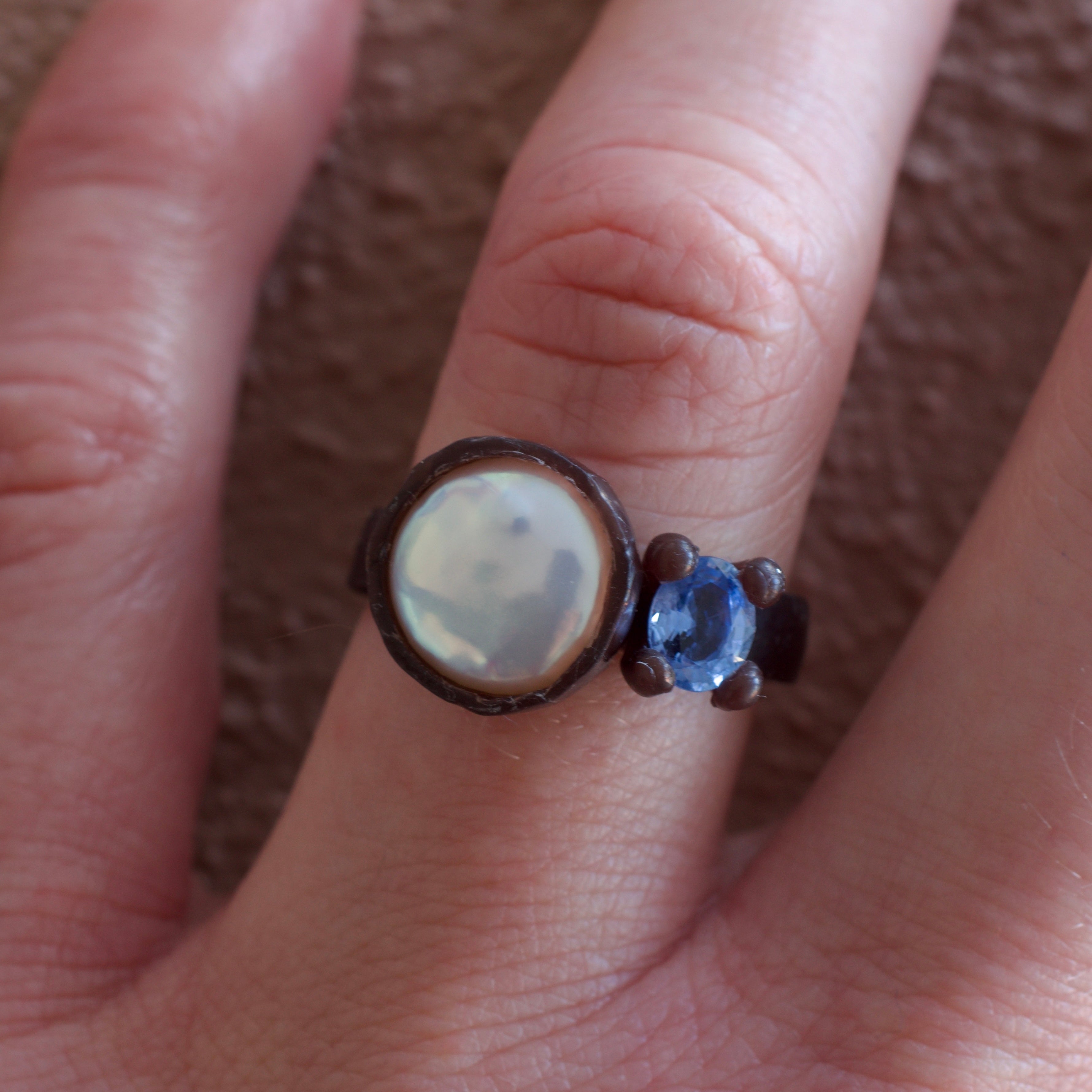 Calypso Pearl and Sapphire Ring