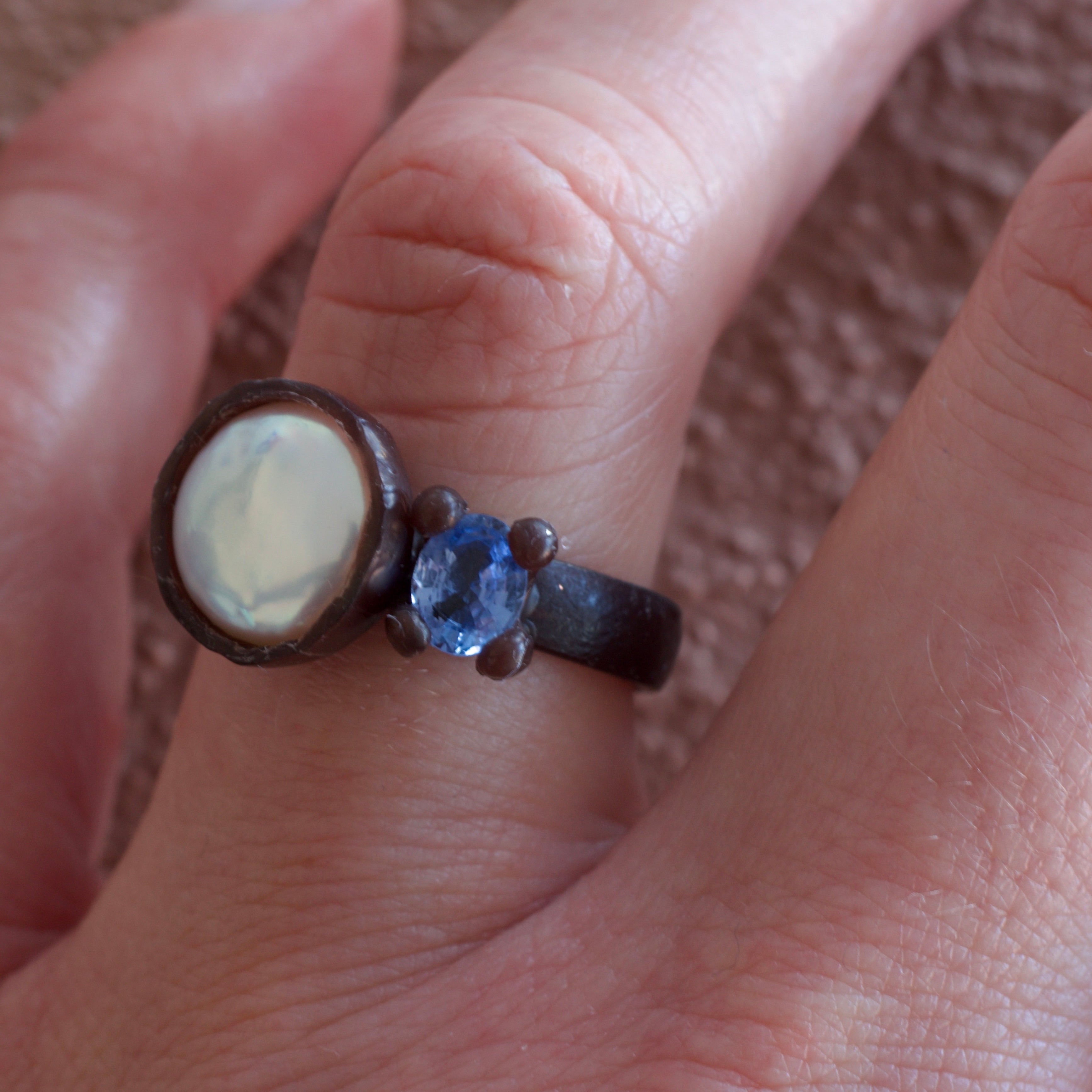 Calypso Pearl and Sapphire Ring
