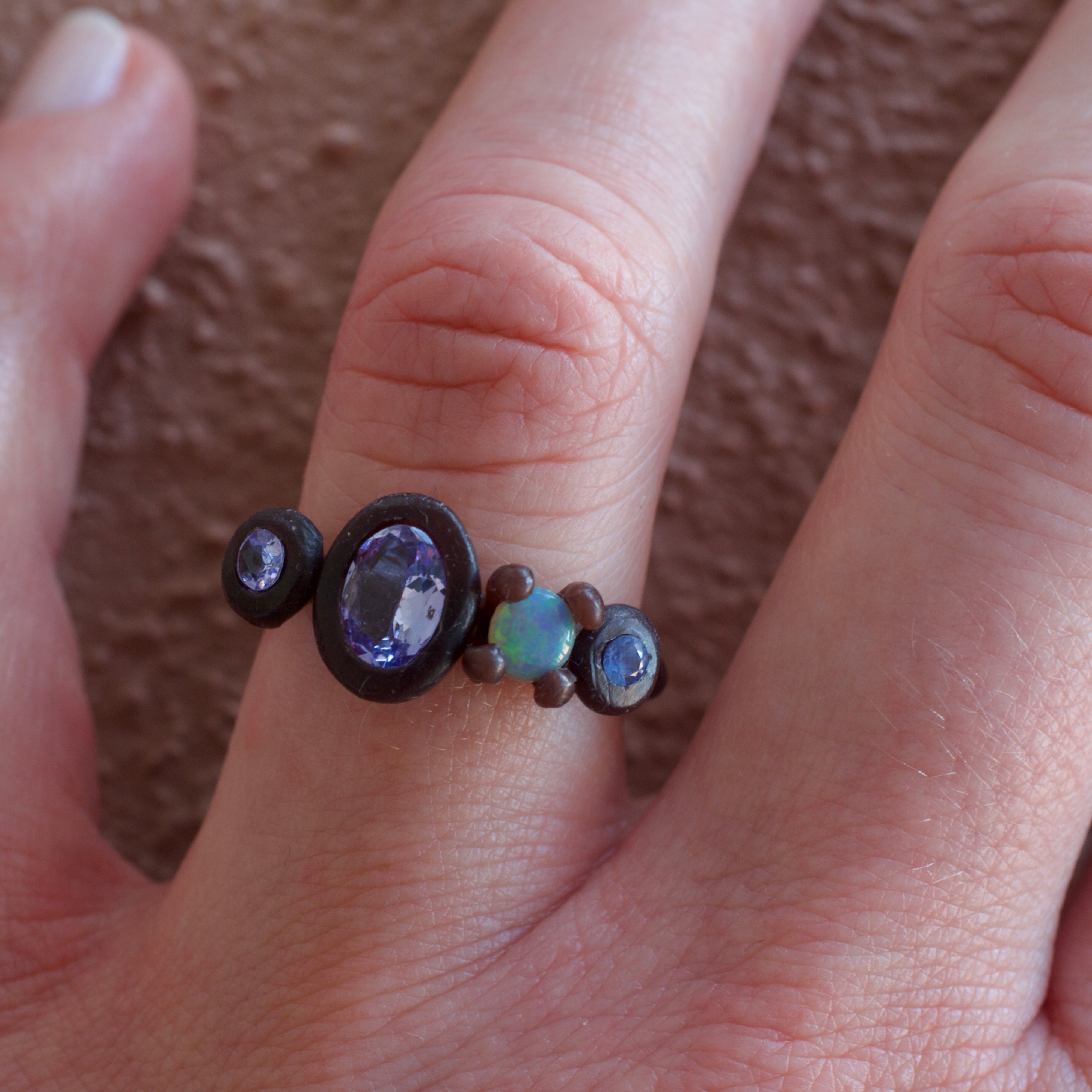 Opal Shores Opal, Tanzanite and Sapphire Ring
