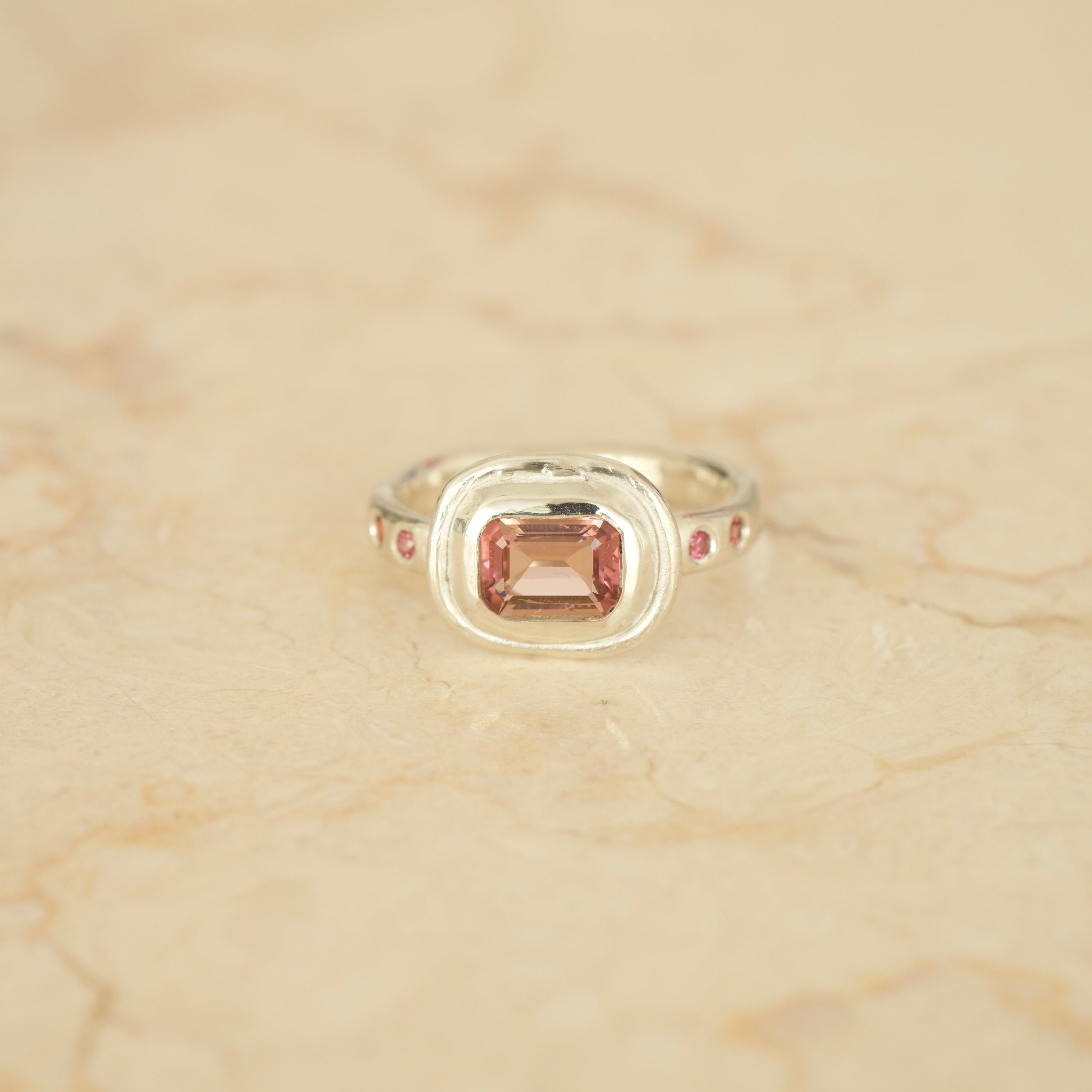 Heatwave Pink Tourmaline and Sapphire Ring