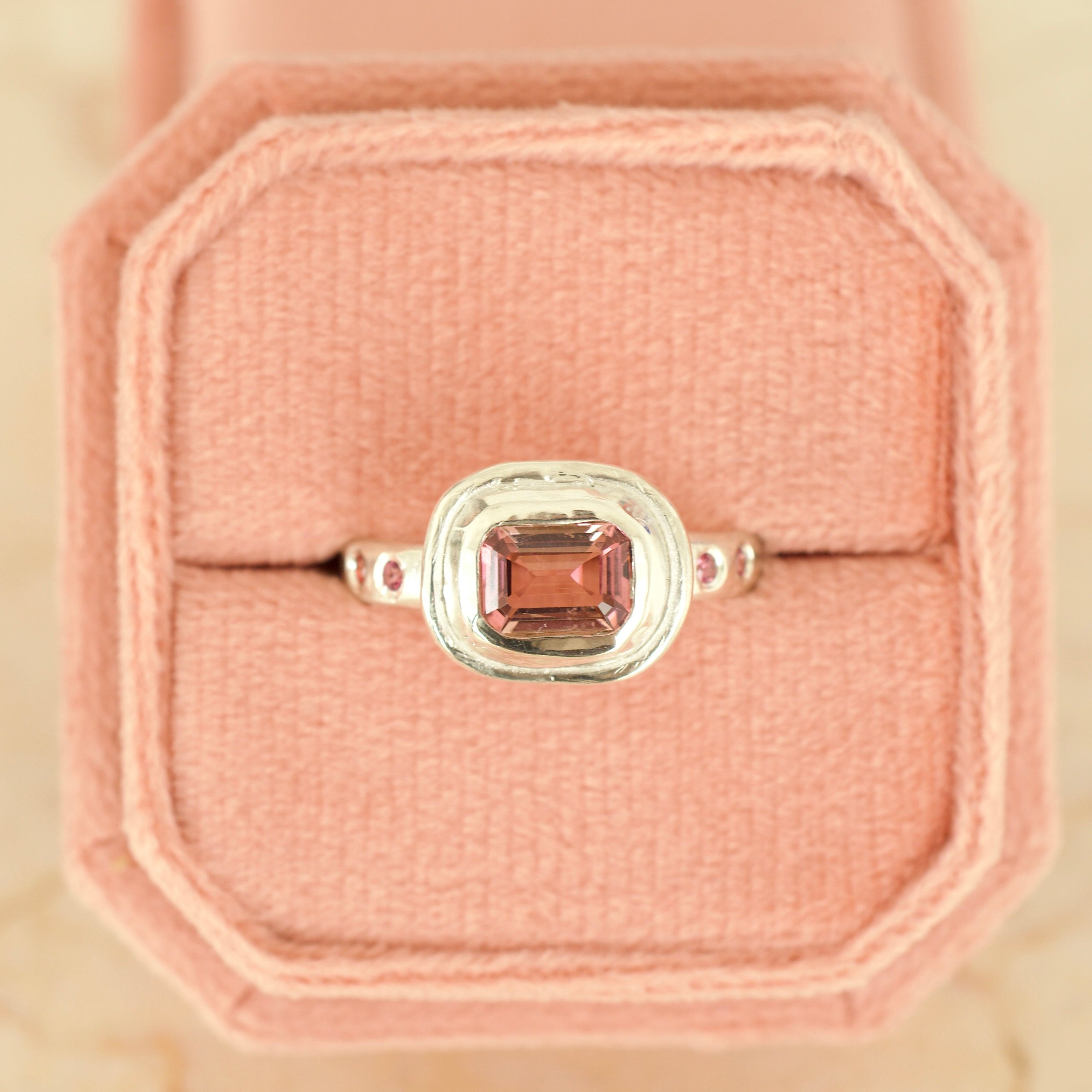 Heatwave Pink Tourmaline and Sapphire Ring