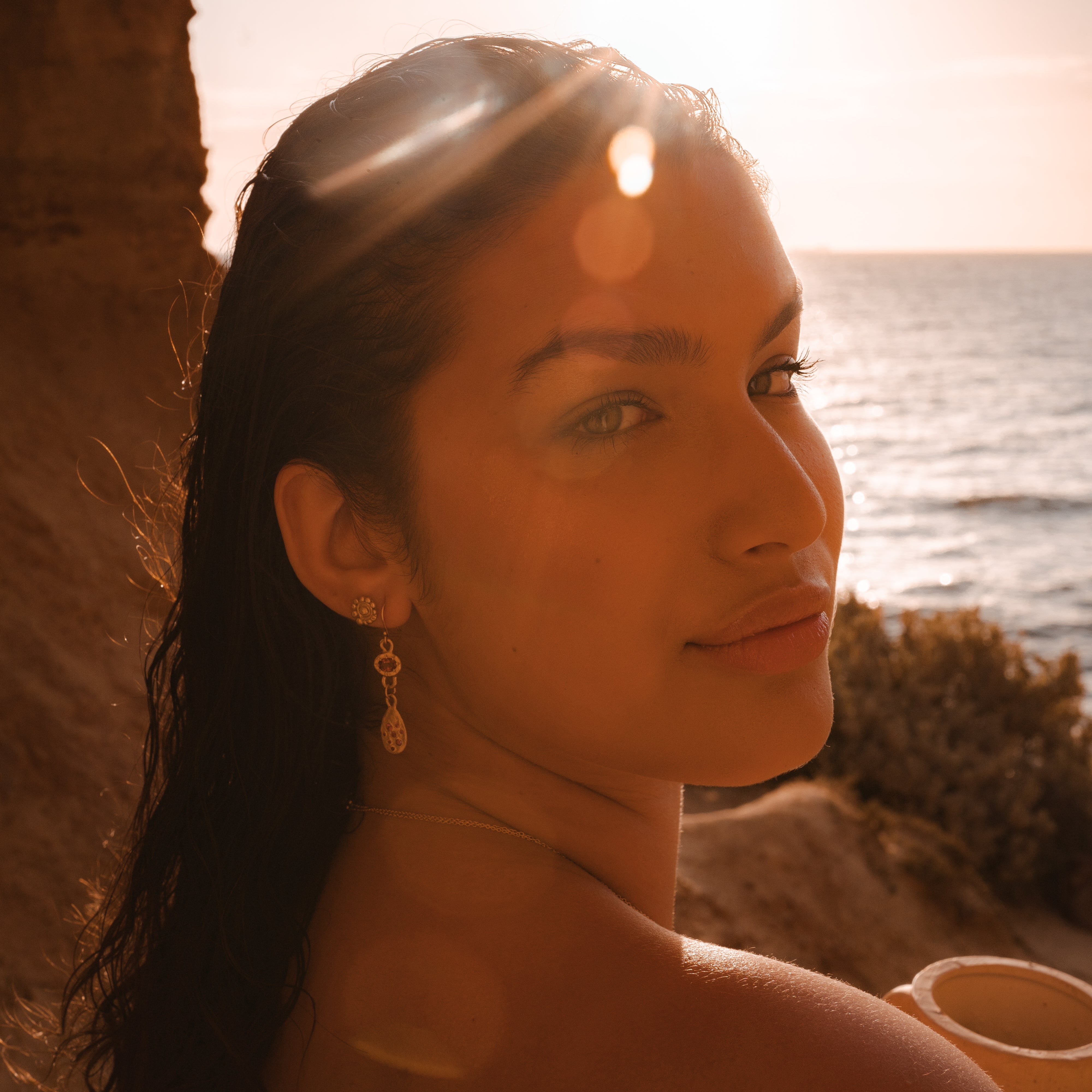 lotus garnet earrings