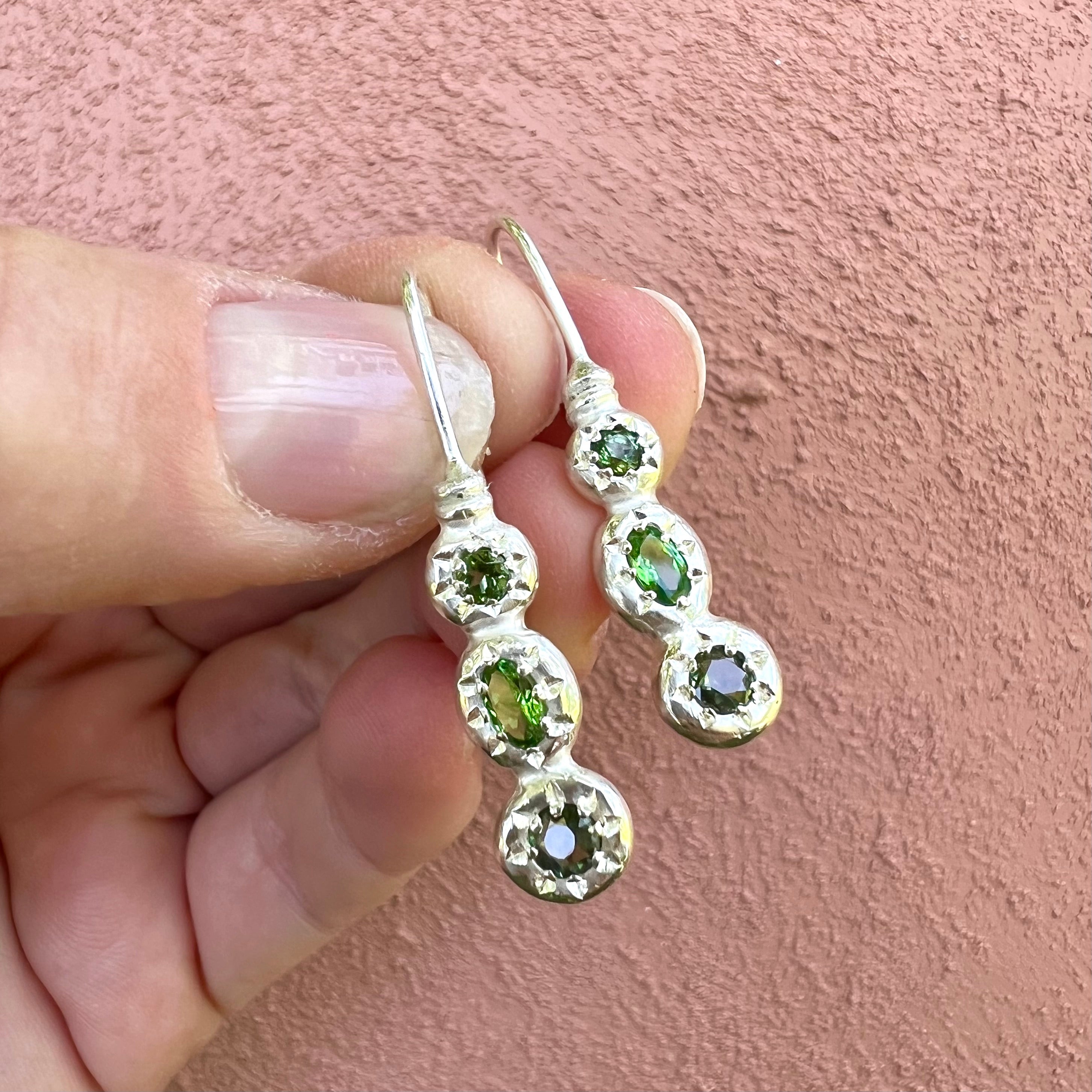 pistachio tourmaline, garnet & sapphire earrings