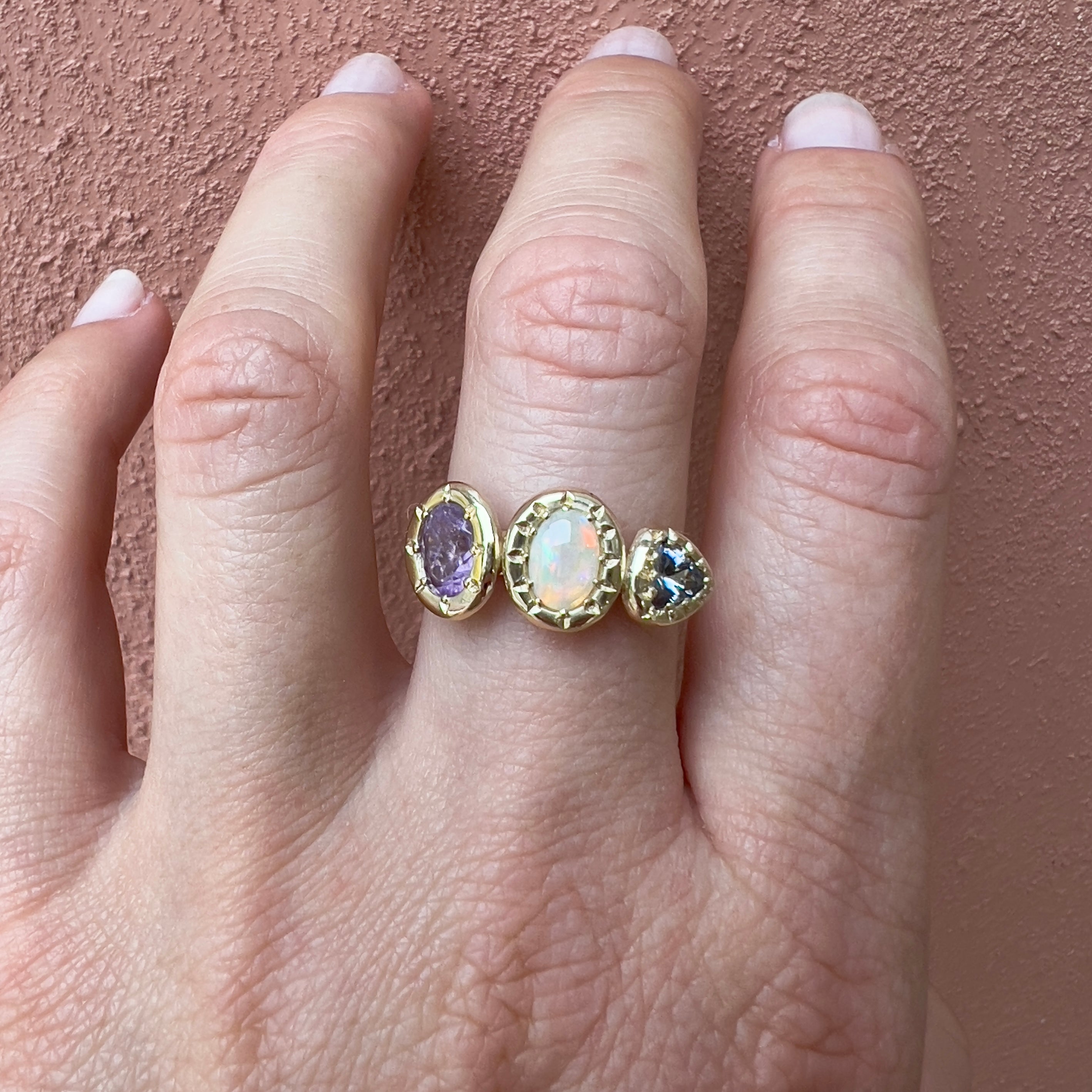 romantic amethyst, opal & tanzanite ring