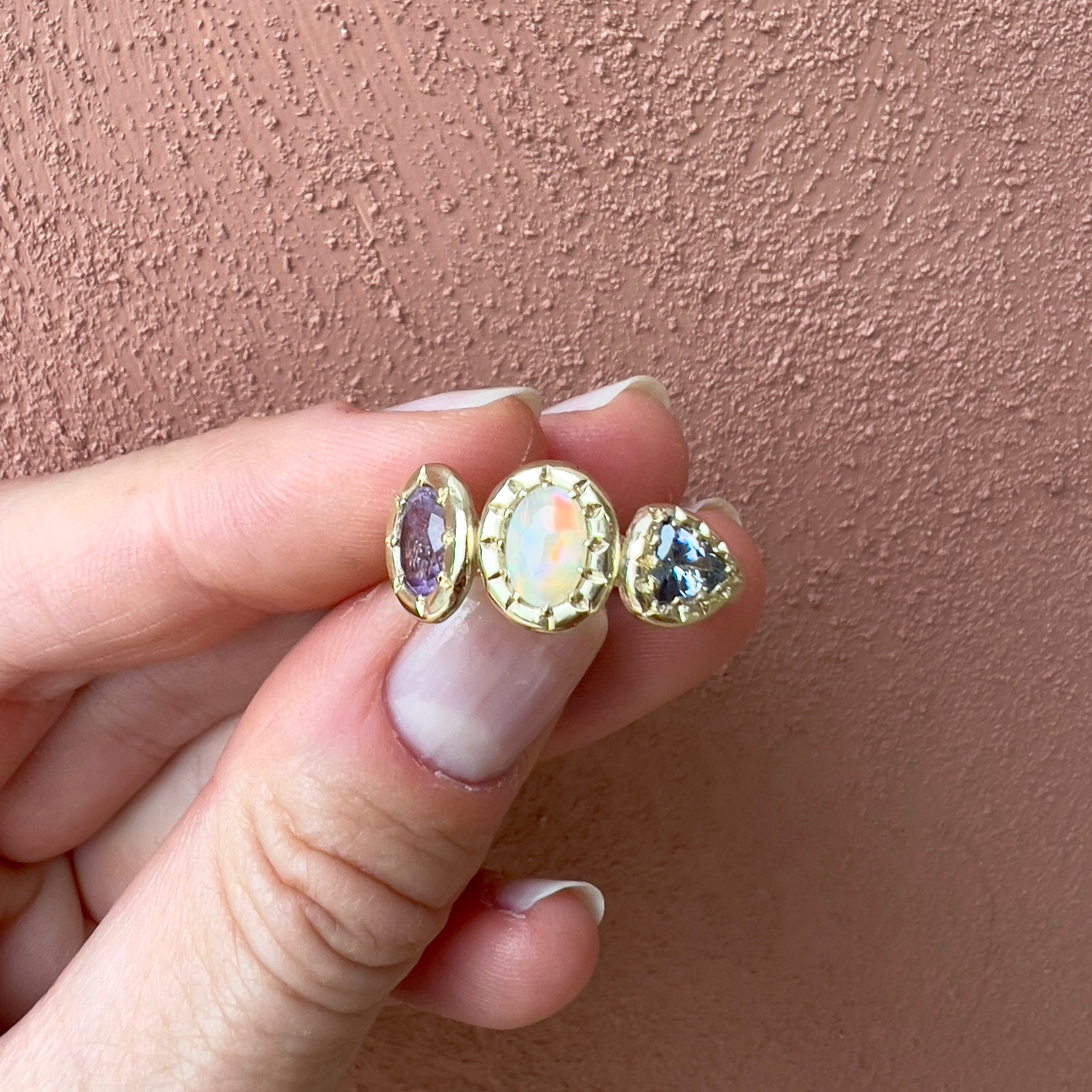 romantic amethyst, opal & tanzanite ring