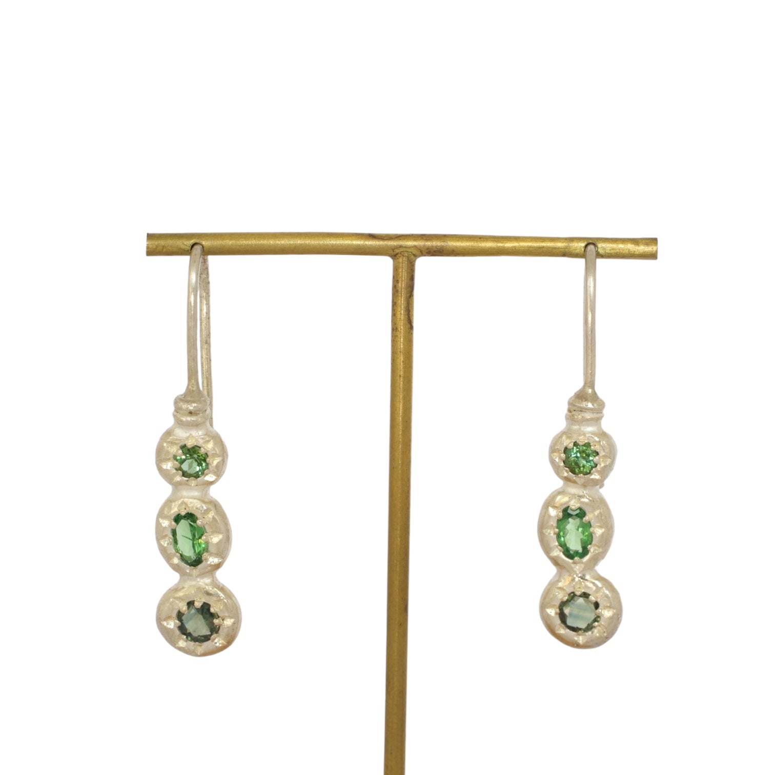 pistachio tourmaline, garnet & sapphire earrings