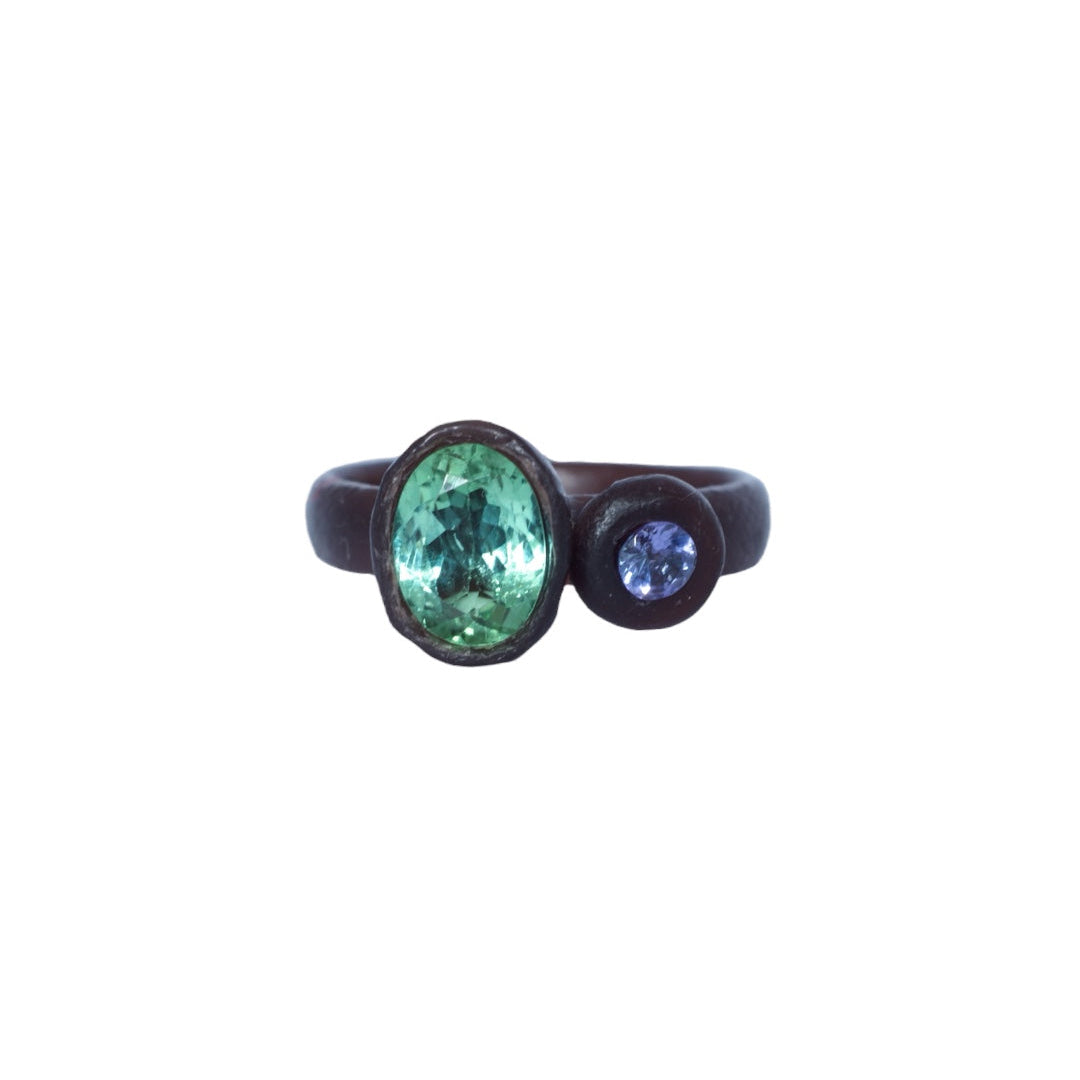 Seaglass Tourmaline & Tanzanite Ring